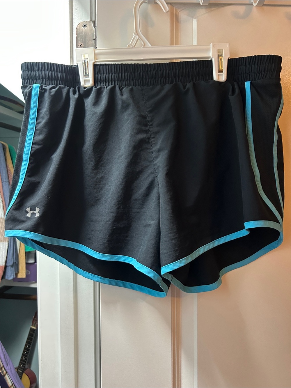 Under Armour Women’s Black Athletic Shorts with Blue Trim